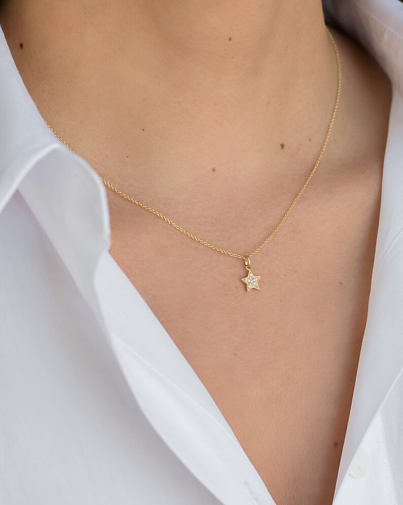 Diamond Star Necklace, Pave Diamond, 14k Solid Gold image 4