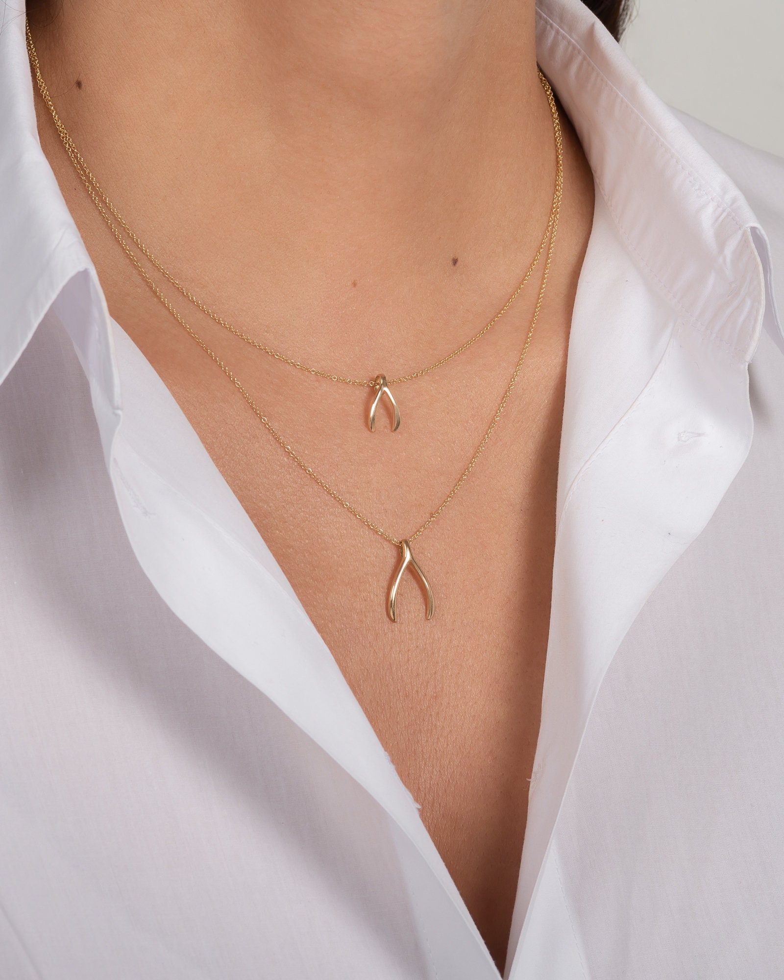 14k Gold Wishbone Necklace Etsy Hong Kong