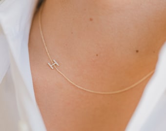 Diamond Initial Sideways Necklace