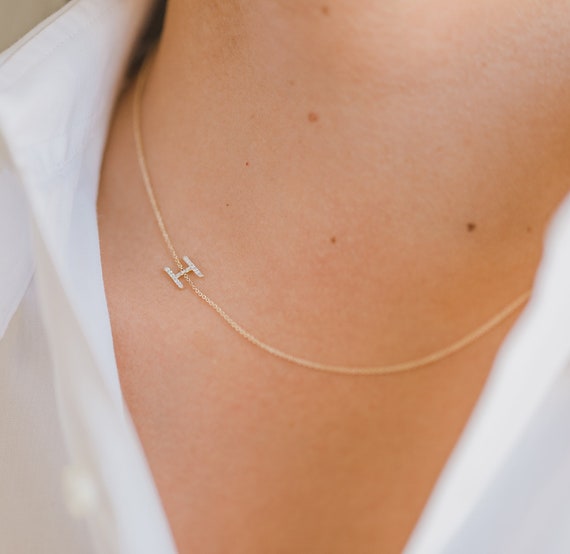 Diamond Initial Sideways Necklace - Etsy