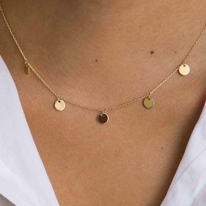 14k Gold Discs Necklace, Solid Gold Multiple Disc Choker