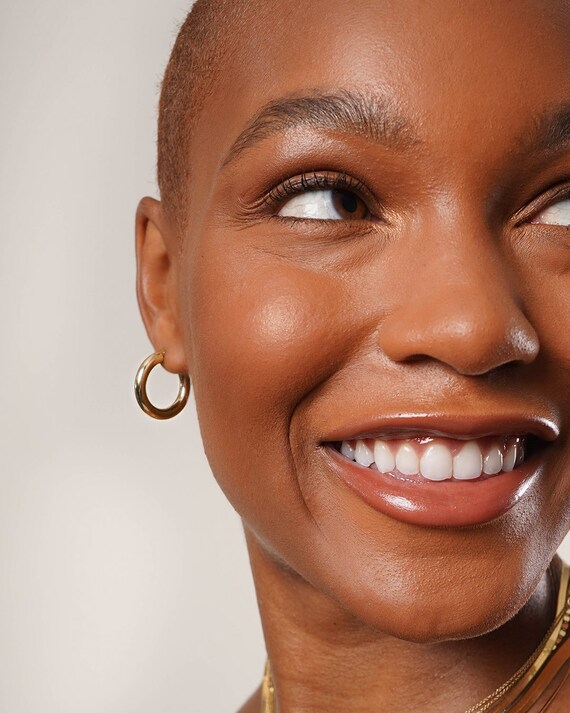 14k Gold Small Thick Hoops UK - Main Image