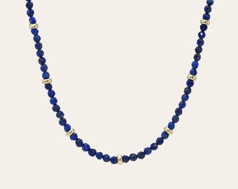 14K Gold Blue Lapis Segment Bead Necklace