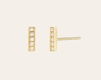 14k gold diamond bar earring studs