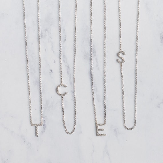 Asymmetrical Diamond Initial Necklace 