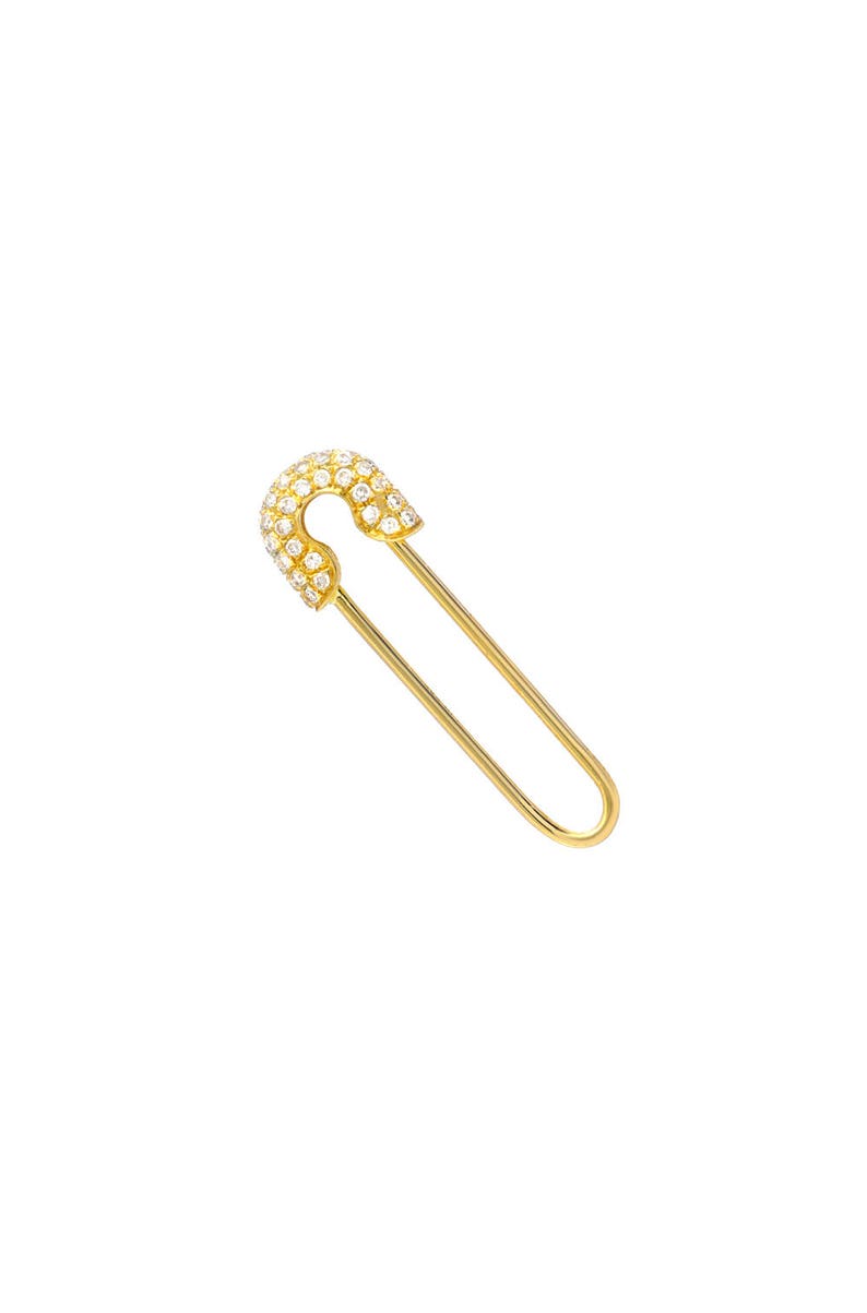 Diamond Safety Pin Solid 14k Gold Earring Etsy
