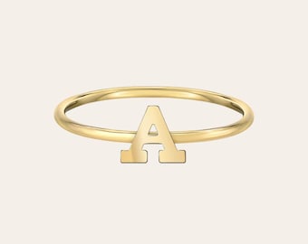 14k Solid Gold Initial Ring, Personalized Letter Ring