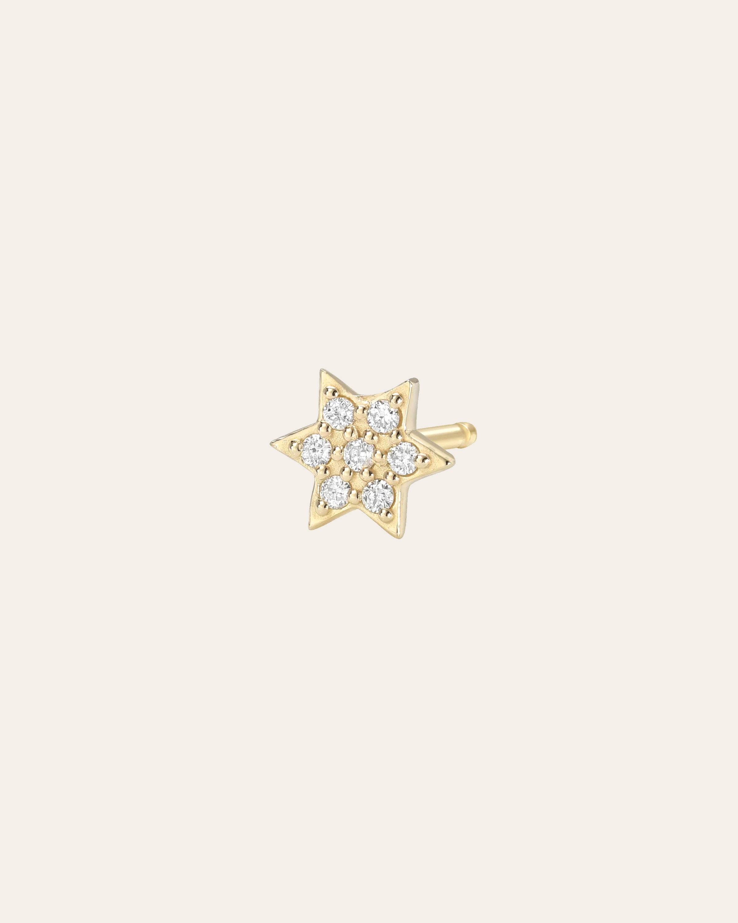 14k Gold Tiny Diamond Star of David Stud Earring