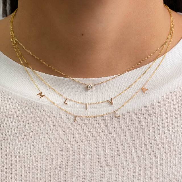 14k Gold Mini Initial Space Necklace 