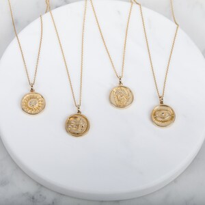 14k Gold Diamond Moon Medallion Necklace image 5