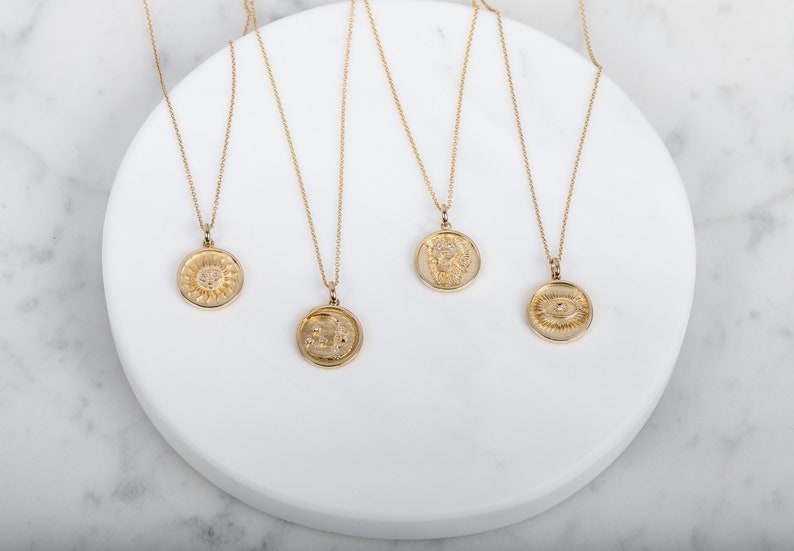 14k Gold Diamond Moon Medallion Necklace image 5