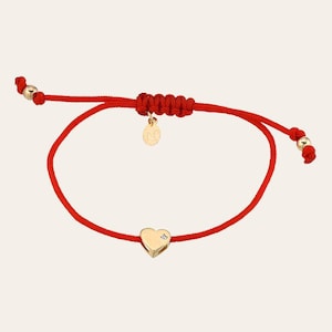 14k Gold Heart with Tiny Diamond String Bracelet