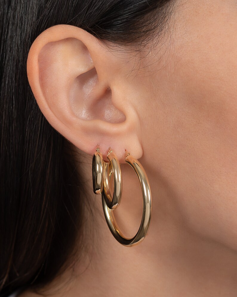 14k gold large thick hoops Etsy