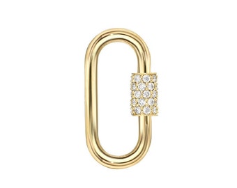 14k Gold Diamond Carabiner Lock Charm