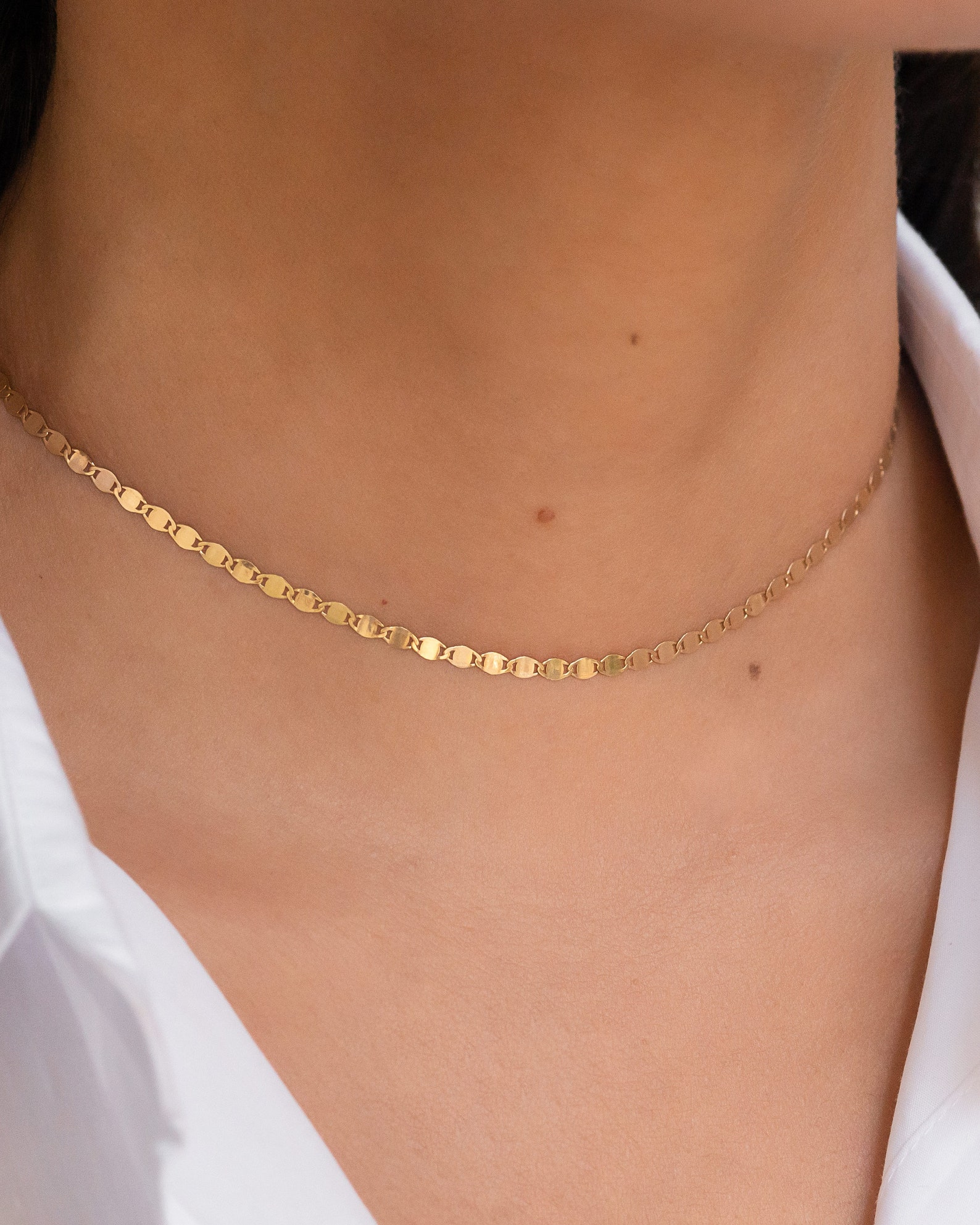 14k Gold Mirror Chain Link Necklace Etsy