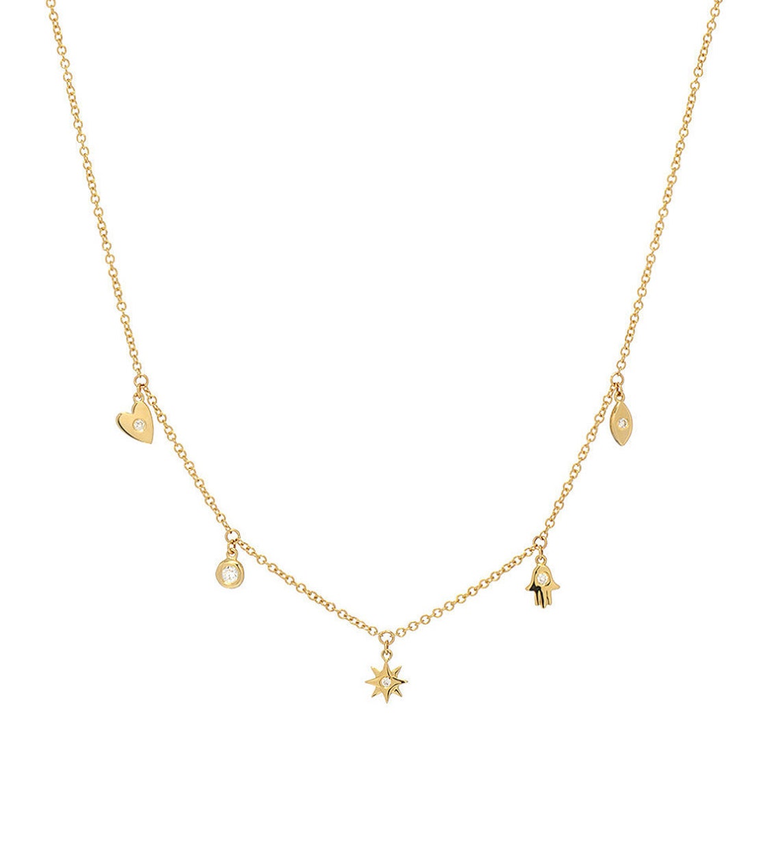 14k Solid Gold Charm Necklace Etsy