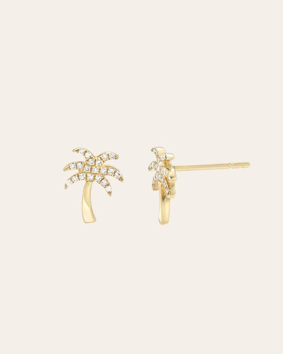 Buy 14k Gold Diamond Palm Tree Stud Earrings Online in India