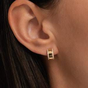 14k Gold Thick Diamond Huggie Earrings
