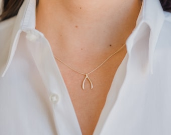 14Kゴールドウィッシュボーンネックレス - Etsy 日本