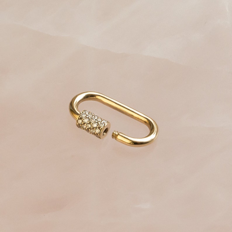 14k Gold Diamond Carabiner Lock Charm image 3