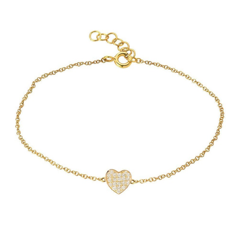 Diamond Heart Bracelet 14k Solid Gold - Etsy