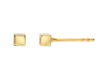 14k Gold Tiny Cube Stud Earrings
