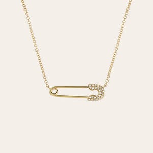 Diamond Safety Pin Necklace, Zoe Lev Jewelry