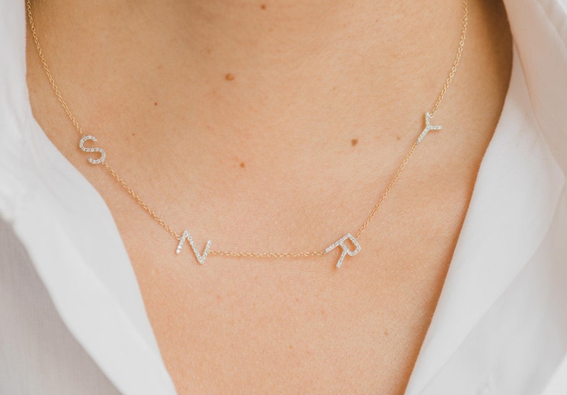 Double diamond asymmetrical initials necklace | Etsy