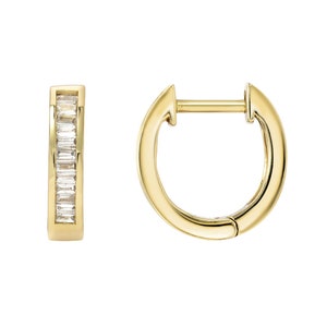 14k Gold Stacked Baguette Diamond Huggie Earrings