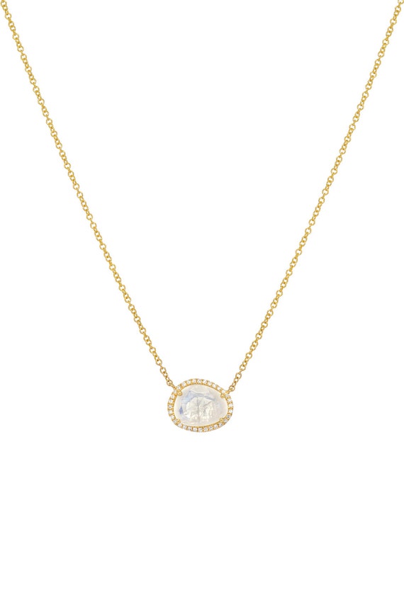 14k Gold Diamond Moonstone Necklace 