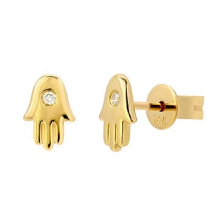 14k solid gold hamsa stud earrings