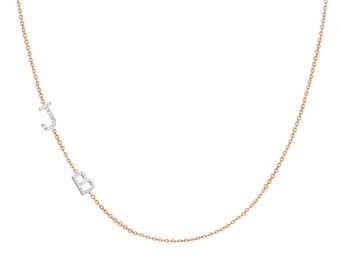 Double diamond asymmetrical initials necklace