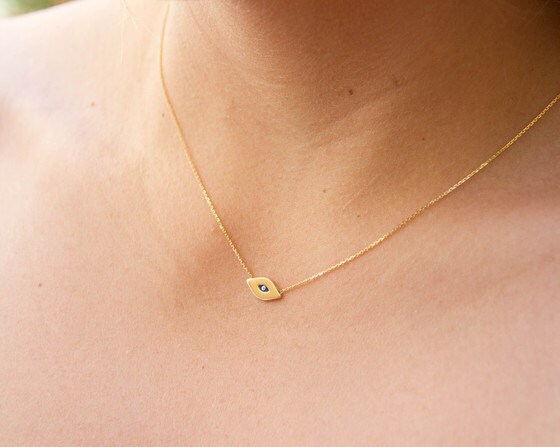 14k Gold Enamel Evil Eye Necklace 