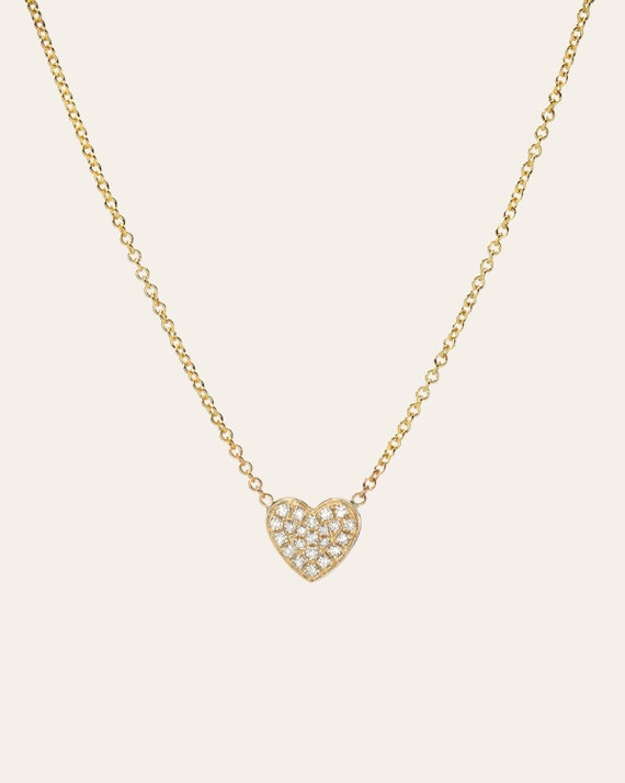 Diamond Heart Necklace, 14k Solid Gold 