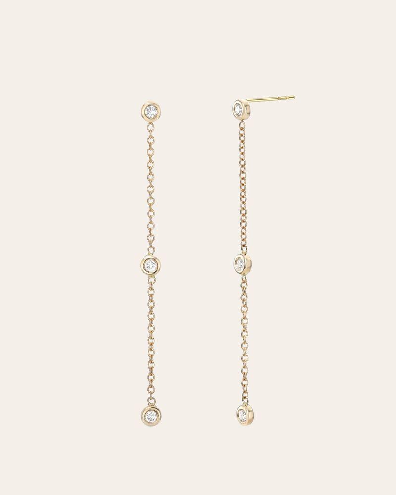 送料税込【AMY O】Micro Bezel Diamond Drop Threader Earrings Diamond Threader Chain Earrings, Diamonds by the Yard, 14K