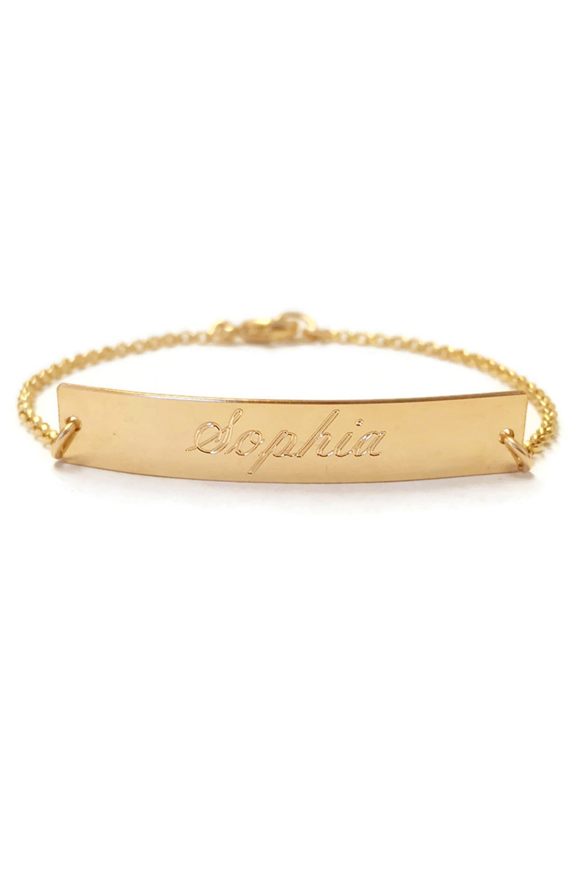 14k Gold Nameplate Bracelet Solid Gold Engraved Bracelet Etsy