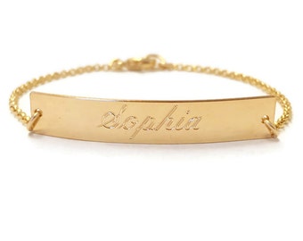 14k Solid Gold Nameplate Bracelet, Personalized Engraved Bracelet