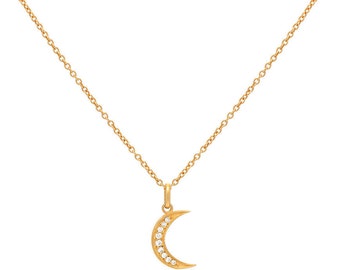 Diamond Moon Necklace | 14k Solid Gold