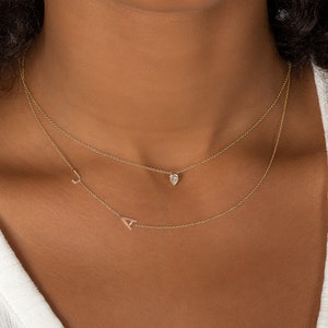 Double 14k Gold Asymmetrical Initial Necklace image 5