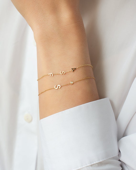 Buy Add on Initial Bracelet 14K Gold Letter Bracelet Tiny Initial Online in  India  Etsy