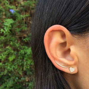 Diamond heart studs, diamond heart earrings, 14k gold heart studs