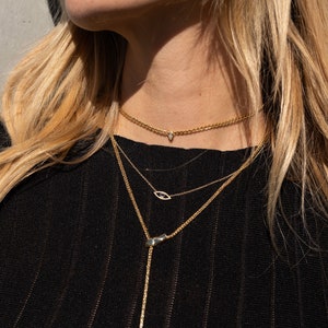 14K Gold Biting Snake Lariat Necklace