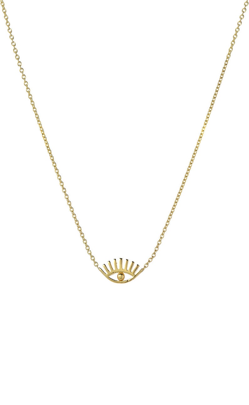 14k Gold Evil Eye With Lashes Necklace Gold Evil Eye Etsy