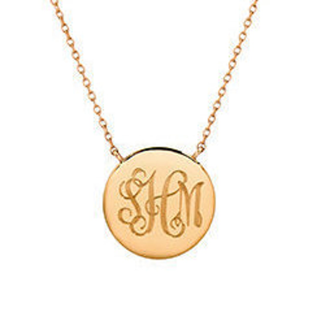 14k Gold Engraved Disc Necklace, Monogrammed Necklace Etsy