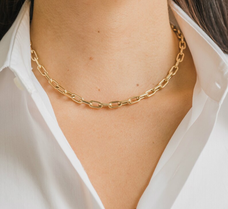 14k gold large Open Link chain Necklace Etsy