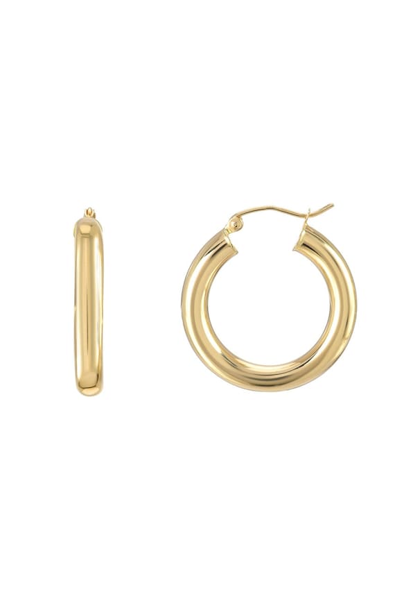 14k Gold Small Thick Hoops - Etsy