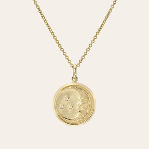 14k Gold Diamond Moon Medallion Necklace image 1