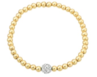 14k Gold 5mm bead bracelet with diamond bead