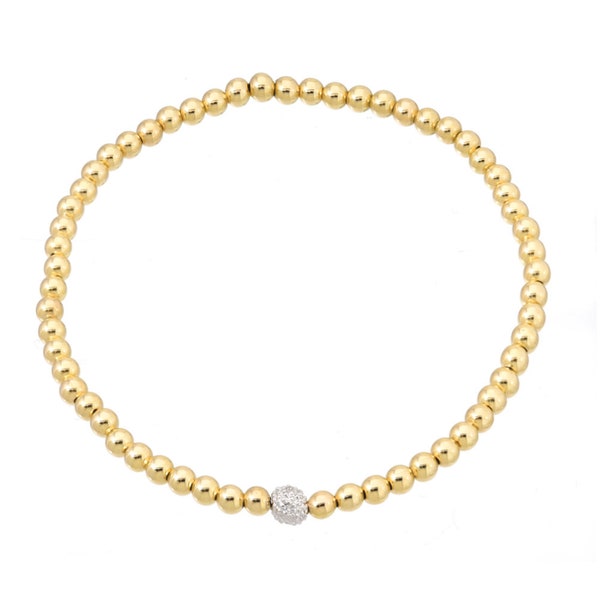 14k Gold Bead Bracelet with Diamond Bead 4mm