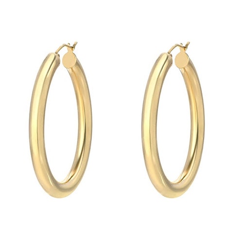 14k Gold Large Thick Hoops Etsy